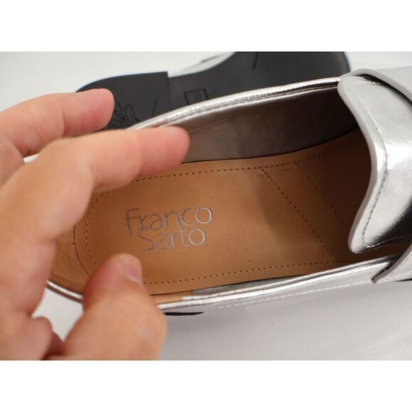 Franco Sarto Lucia Tassel Loafer Women Size 9 Silver Vegan Leather Block Heel - Picture 9 of 11